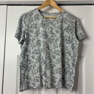 Ecothreads 100% Organic Cotton Gray Floral Print Short Sleeve Tee Size XL
